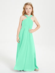 Junior Bridesmaid Dresses Grecian Neckline Floor Length Turquoise