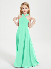 Junior Bridesmaid Dresses Grecian Neckline Floor Length Turquoise