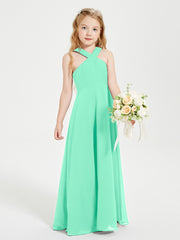 Junior Bridesmaid Dresses Grecian Neckline Floor Length Turquoise