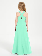 Junior Bridesmaid Dresses Grecian Neckline Floor Length Turquoise