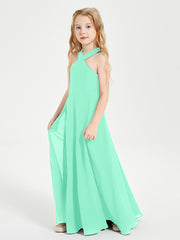Junior Bridesmaid Dresses Grecian Neckline Floor Length Turquoise