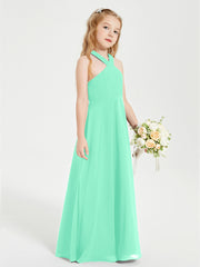 Junior Bridesmaid Dresses Grecian Neckline Floor Length Turquoise