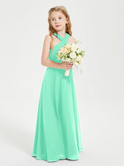 Junior Bridesmaid Dresses Grecian Neckline Floor Length Turquoise