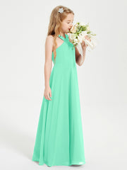 Junior Bridesmaid Dresses Grecian Neckline Floor Length Turquoise