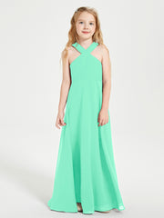 Junior Bridesmaid Dresses Grecian Neckline Floor Length Turquoise