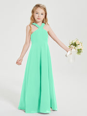 Junior Bridesmaid Dresses Grecian Neckline Floor Length Turquoise