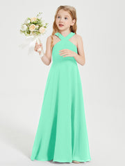 Junior Bridesmaid Dresses Grecian Neckline Floor Length Turquoise