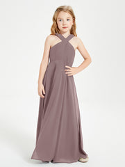 Junior Bridesmaid Dresses Grecian Neckline Floor Length Vintage Mauve