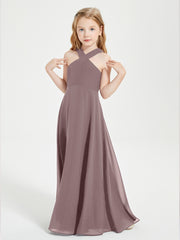 Junior Bridesmaid Dresses Grecian Neckline Floor Length Vintage Mauve