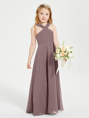 Junior Bridesmaid Dresses Grecian Neckline Floor Length Vintage Mauve