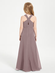 Junior Bridesmaid Dresses Grecian Neckline Floor Length Vintage Mauve