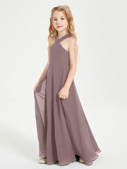 Junior Bridesmaid Dresses Grecian Neckline Floor Length Vintage Mauve