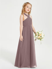 Junior Bridesmaid Dresses Grecian Neckline Floor Length Vintage Mauve