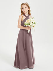 Junior Bridesmaid Dresses Grecian Neckline Floor Length Vintage Mauve