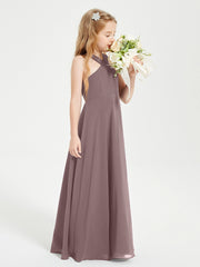 Junior Bridesmaid Dresses Grecian Neckline Floor Length Vintage Mauve