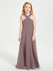 Junior Bridesmaid Dresses Grecian Neckline Floor Length Vintage Mauve
