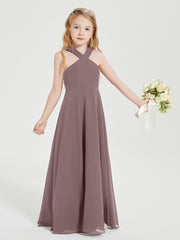 Junior Bridesmaid Dresses Grecian Neckline Floor Length Vintage Mauve