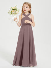 Junior Bridesmaid Dresses Grecian Neckline Floor Length Vintage Mauve