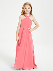 Junior Bridesmaid Dresses Grecian Neckline Floor Length Watermelon