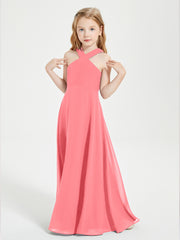 Junior Bridesmaid Dresses Grecian Neckline Floor Length Watermelon