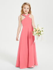 Junior Bridesmaid Dresses Grecian Neckline Floor Length Watermelon