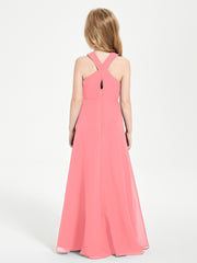 Junior Bridesmaid Dresses Grecian Neckline Floor Length Watermelon