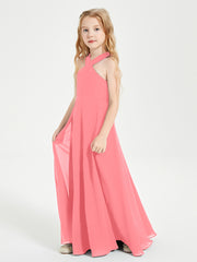 Junior Bridesmaid Dresses Grecian Neckline Floor Length Watermelon