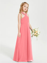 Junior Bridesmaid Dresses Grecian Neckline Floor Length Watermelon