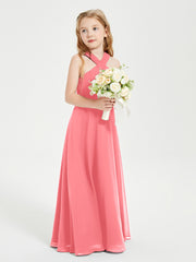 Junior Bridesmaid Dresses Grecian Neckline Floor Length Watermelon