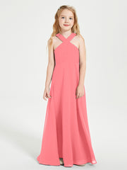 Junior Bridesmaid Dresses Grecian Neckline Floor Length Watermelon