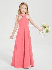 Junior Bridesmaid Dresses Grecian Neckline Floor Length Watermelon
