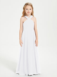 Junior Bridesmaid Dresses Grecian Neckline Floor Length White