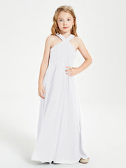 Junior Bridesmaid Dresses Grecian Neckline Floor Length White