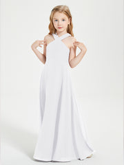 Junior Bridesmaid Dresses Grecian Neckline Floor Length White