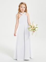 Junior Bridesmaid Dresses Grecian Neckline Floor Length White