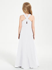 Junior Bridesmaid Dresses Grecian Neckline Floor Length White