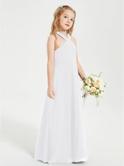 Junior Bridesmaid Dresses Grecian Neckline Floor Length White