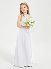 Junior Bridesmaid Dresses Grecian Neckline Floor Length White