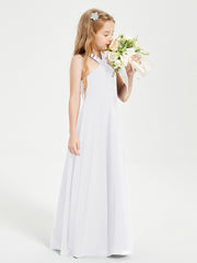 Junior Bridesmaid Dresses Grecian Neckline Floor Length White