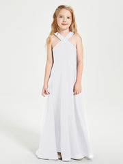 Junior Bridesmaid Dresses Grecian Neckline Floor Length White