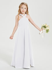 Junior Bridesmaid Dresses Grecian Neckline Floor Length White
