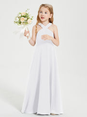Junior Bridesmaid Dresses Grecian Neckline Floor Length White