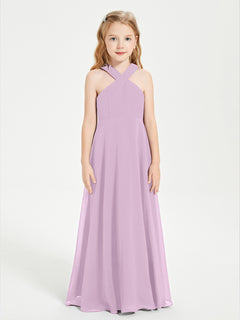 Junior Bridesmaid Dresses Grecian Neckline Floor Length Wisteria