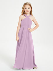 Junior Bridesmaid Dresses Grecian Neckline Floor Length Wisteria