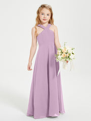Junior Bridesmaid Dresses Grecian Neckline Floor Length Wisteria