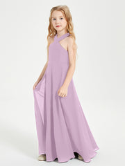 Junior Bridesmaid Dresses Grecian Neckline Floor Length Wisteria