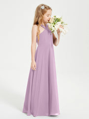 Junior Bridesmaid Dresses Grecian Neckline Floor Length Wisteria