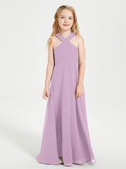 Junior Bridesmaid Dresses Grecian Neckline Floor Length Wisteria