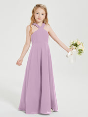 Junior Bridesmaid Dresses Grecian Neckline Floor Length Wisteria