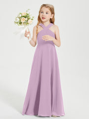 Junior Bridesmaid Dresses Grecian Neckline Floor Length Wisteria